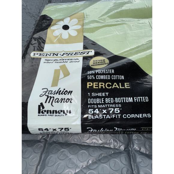 Penn Prest Percale Double Size Fitted Sheet NOS New Sealed Moss Green 54 X 75 - Picture 2 of 5